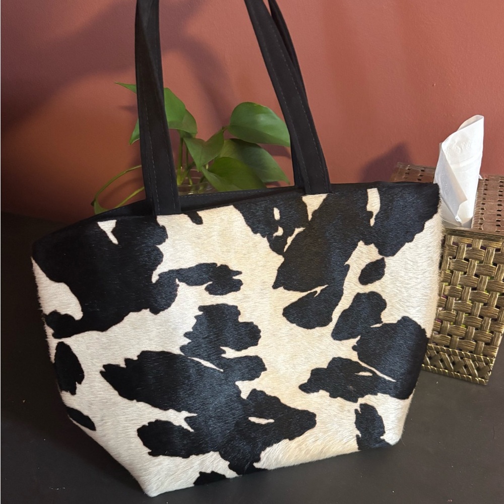 Black & White Faux Cowhide Tote Bag